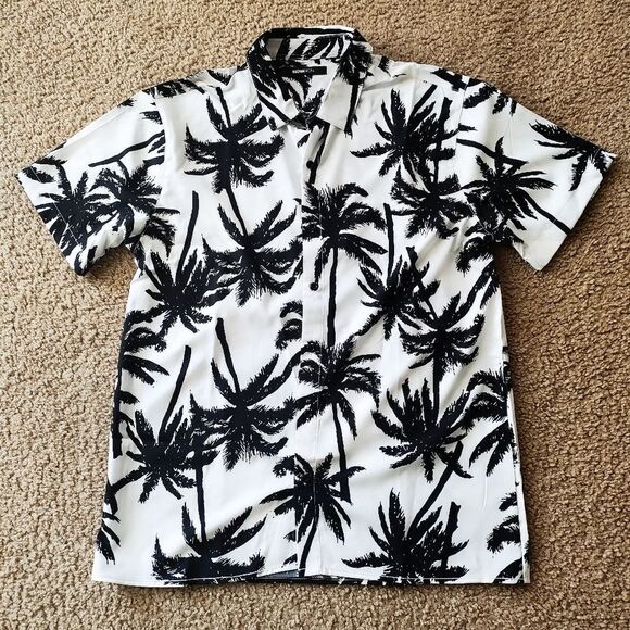 Vacation Palm Short Sleeve Woven Button Down Shirt Mens Large -H - Picture 1 of 6